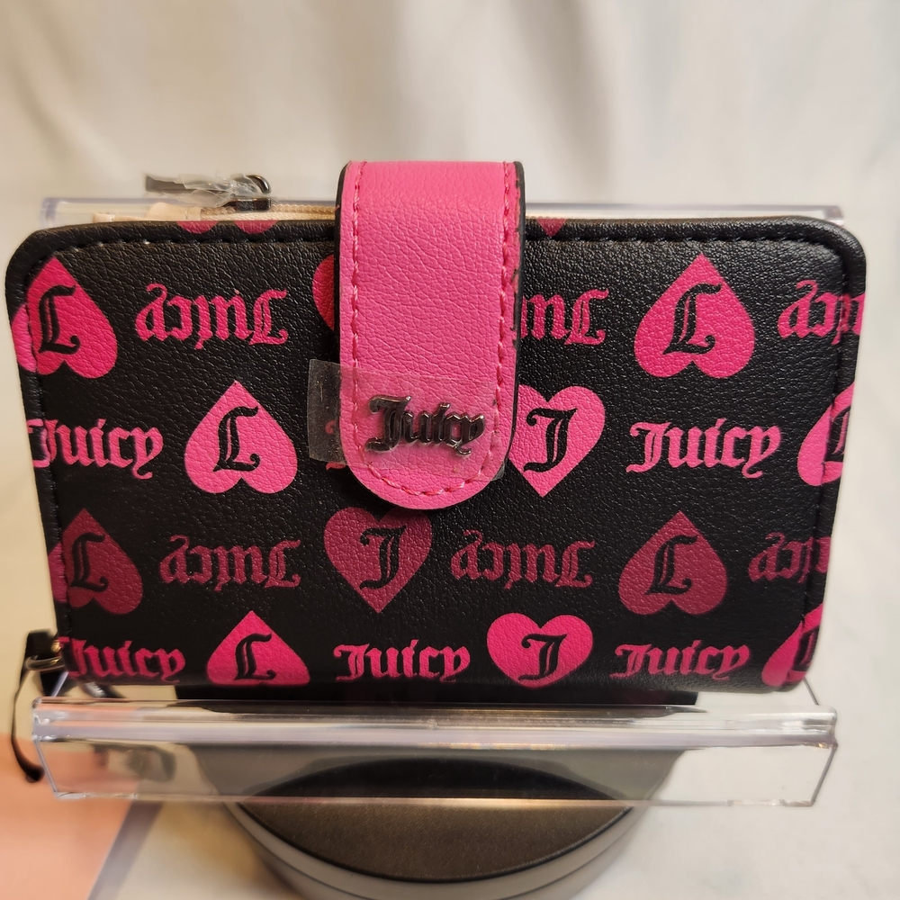 Juicy Couture Tab Card Wallet Pink And Black With Hearts